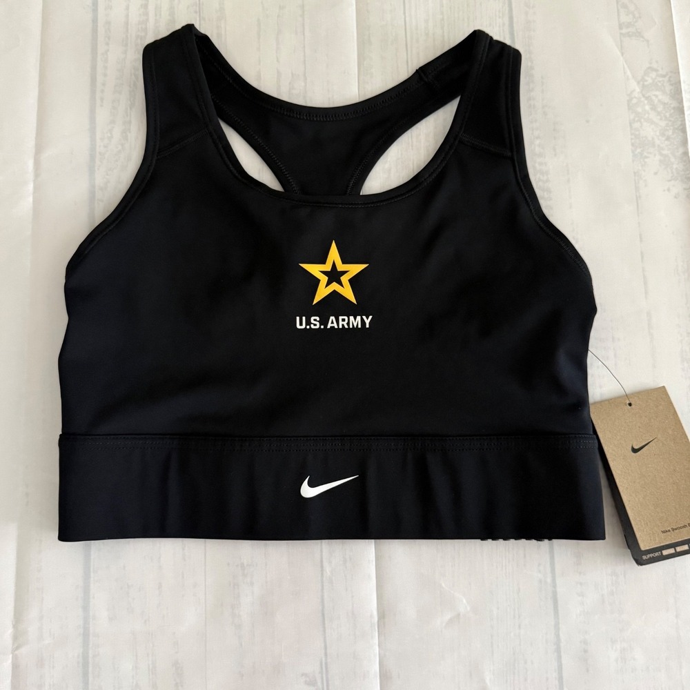 NWTUS Army Nike Dri-Fit Black Stretch LONGLINE Sports Bra Women's LARGE